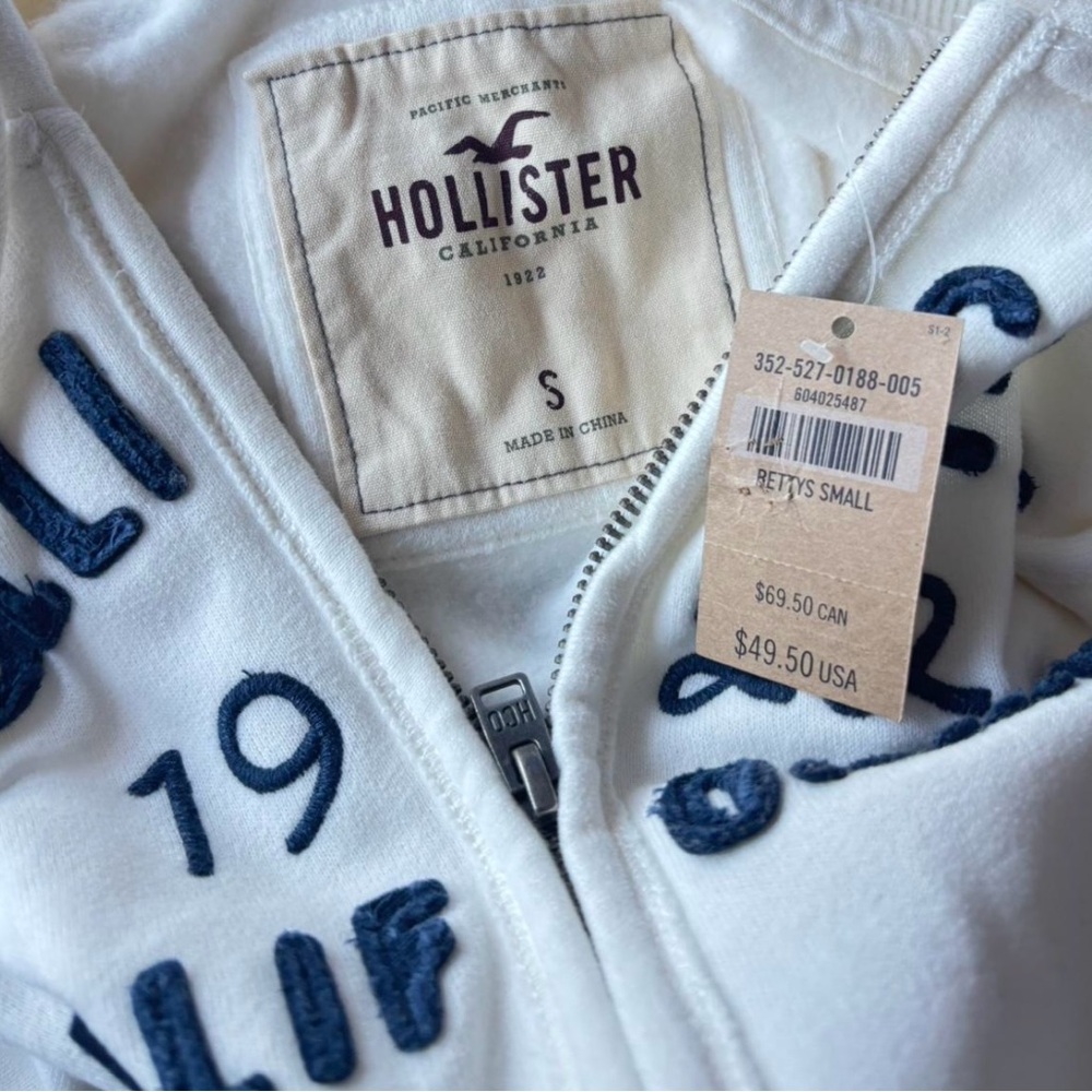 Deadstock NWT Y2K White Hollister Zip Up Vintage Hoodie - Picture 4 of 5
